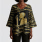 Egyptian God Ptah Kimono Sleeve Blouse Gold Mummy Wrap Hieroglyphics Patterns
