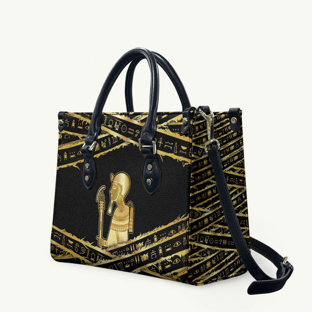 Egyptian God Ptah Leather Bag Gold Mummy Wrap Hieroglyphics Patterns