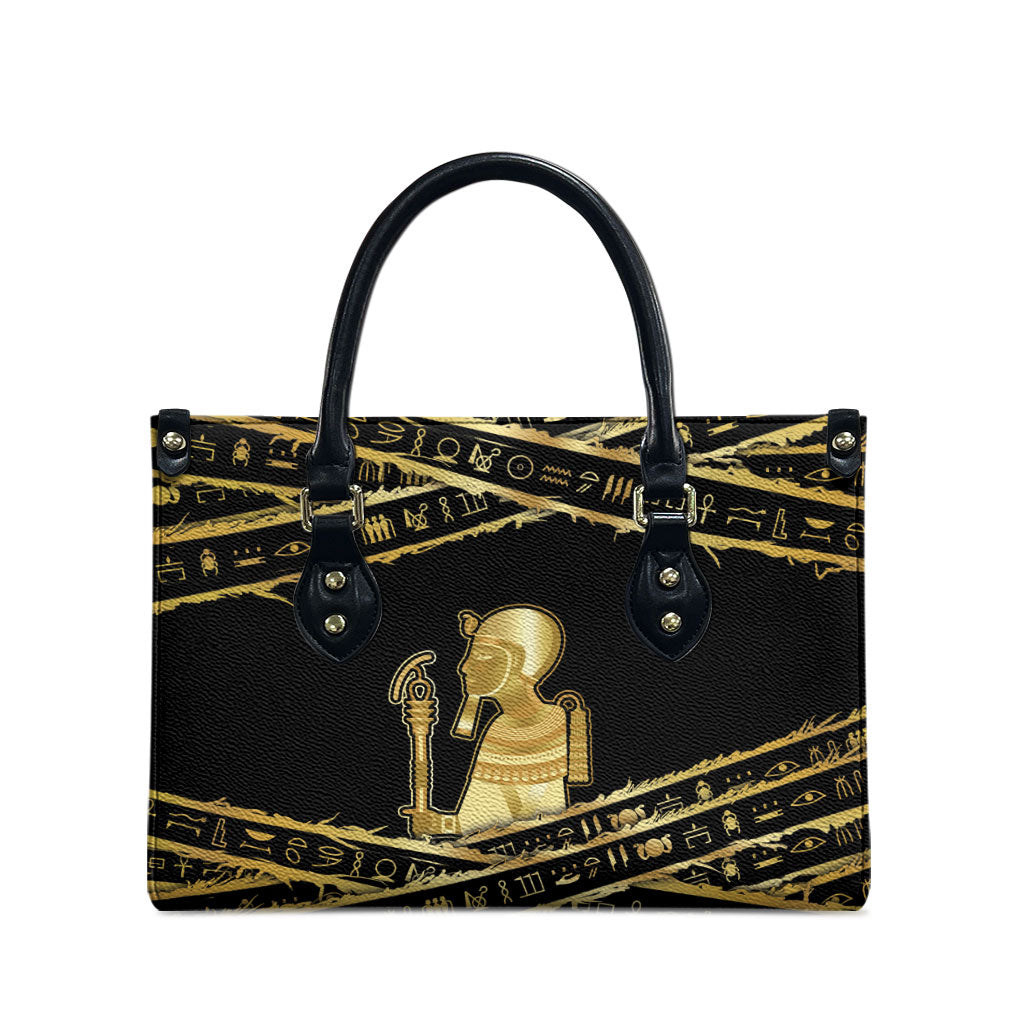 Egyptian God Ptah Leather Bag Gold Mummy Wrap Hieroglyphics Patterns