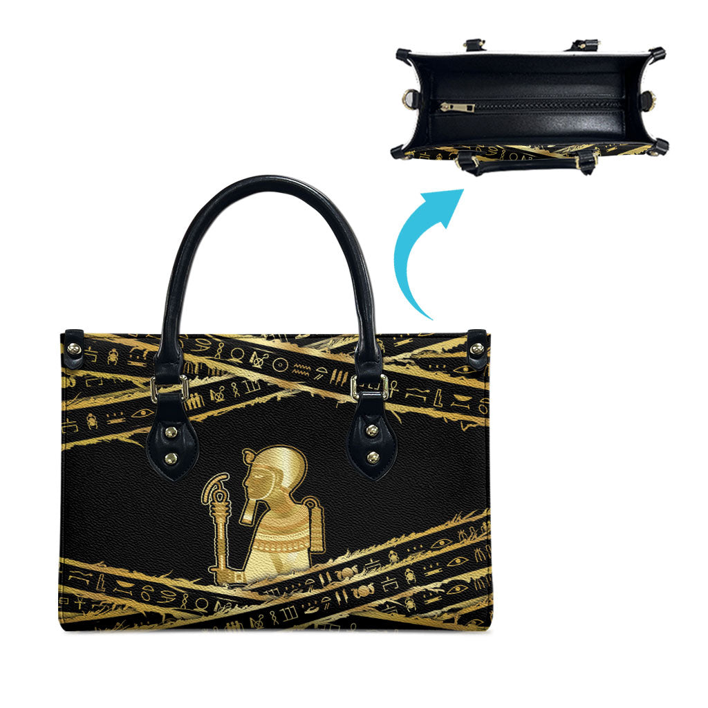 Egyptian God Ptah Leather Bag Gold Mummy Wrap Hieroglyphics Patterns
