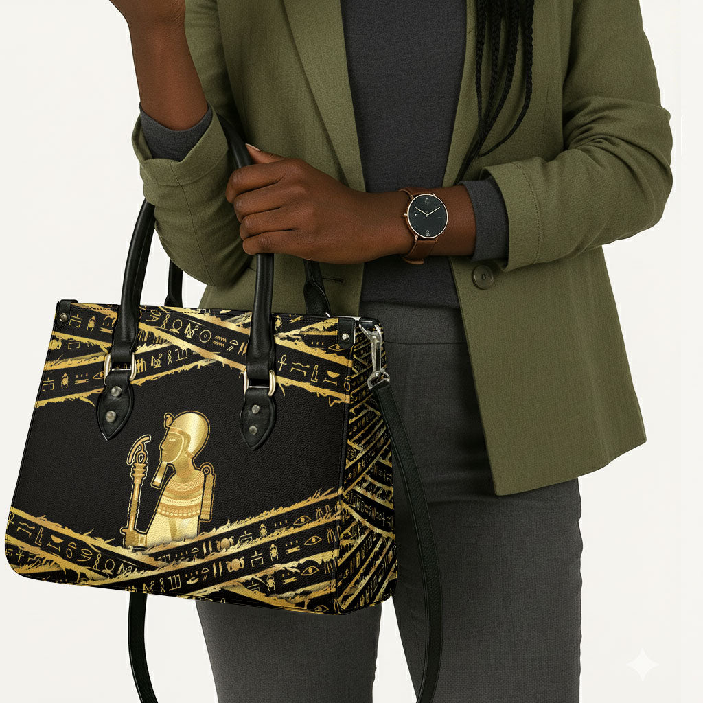 Egyptian God Ptah Leather Bag Gold Mummy Wrap Hieroglyphics Patterns