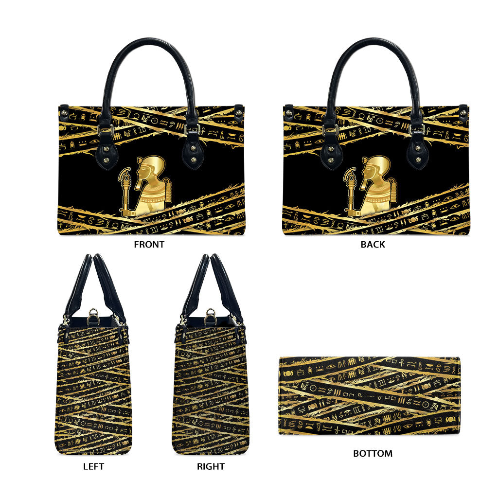 Egyptian God Ptah Leather Bag Gold Mummy Wrap Hieroglyphics Patterns