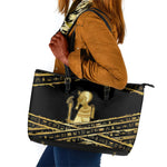 Egyptian God Ptah Leather Tote Bag Gold Mummy Wrap Hieroglyphics Patterns