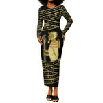 Egyptian God Ptah Long Sleeve Bodycon Dress Gold Mummy Wrap Hieroglyphics Patterns