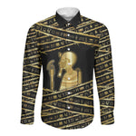 Egyptian God Ptah Long Sleeve Button Shirt Gold Mummy Wrap Hieroglyphics Patterns
