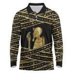 Egyptian God Ptah Long Sleeve Polo Shirt Gold Mummy Wrap Hieroglyphics Patterns
