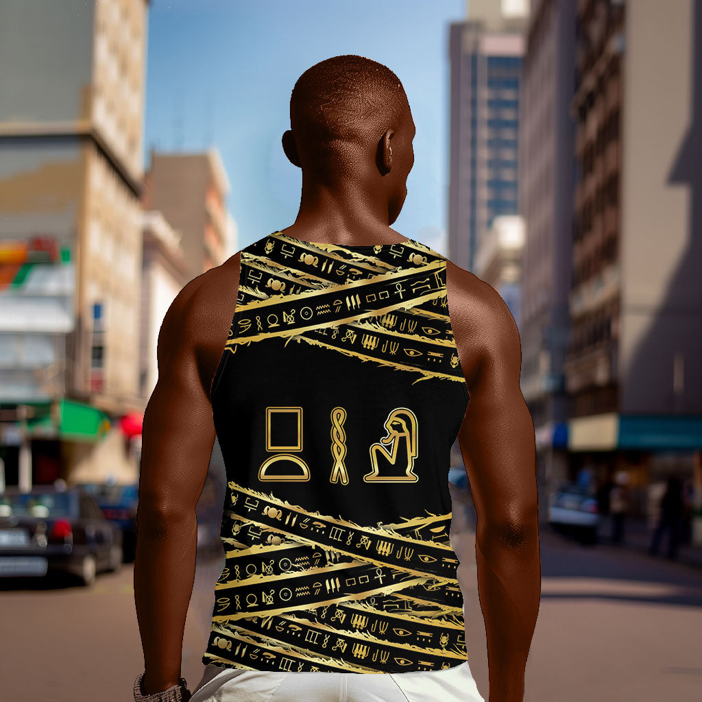 Egyptian God Ptah Men Tank Top Gold Mummy Wrap Hieroglyphics Patterns