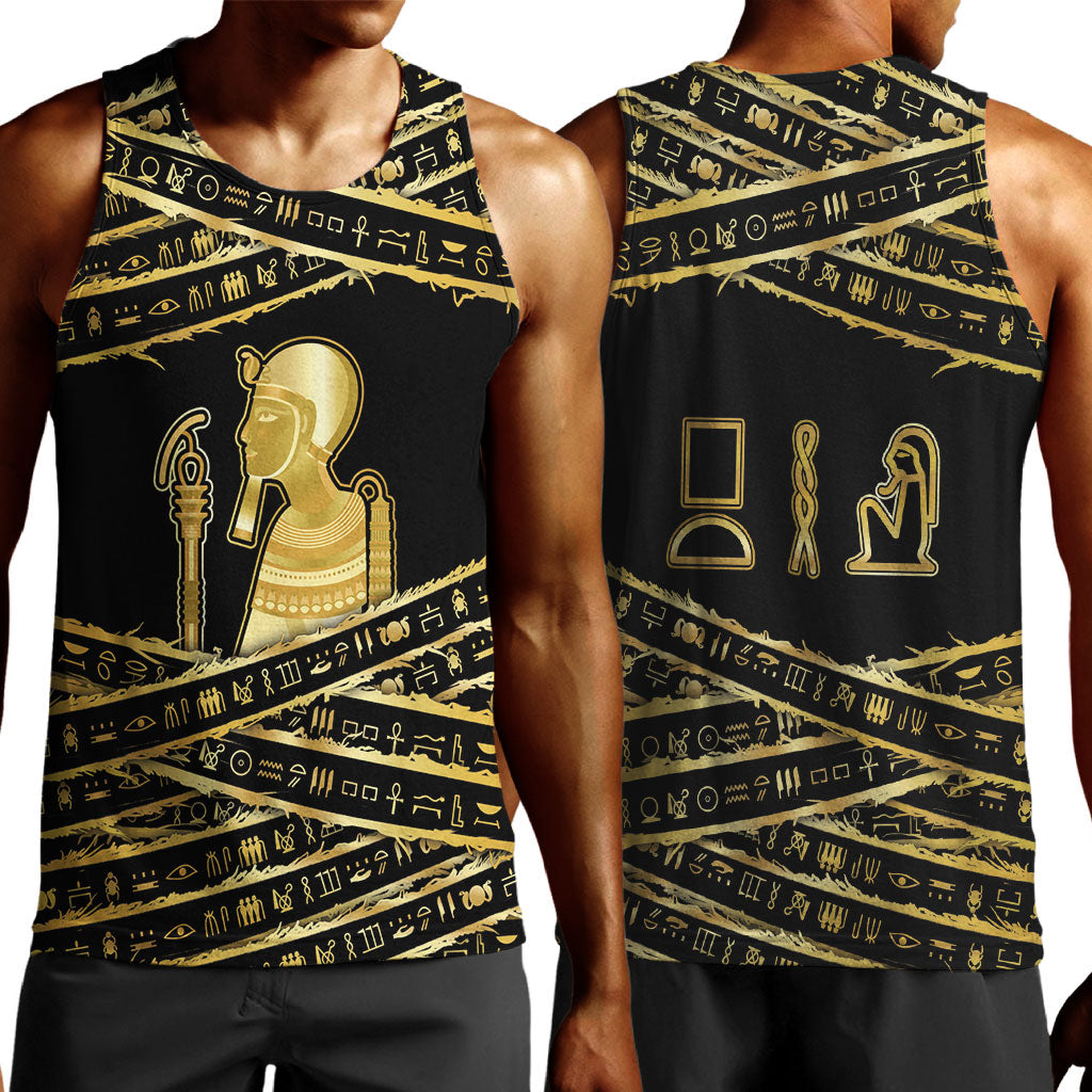 Egyptian God Ptah Men Tank Top Gold Mummy Wrap Hieroglyphics Patterns