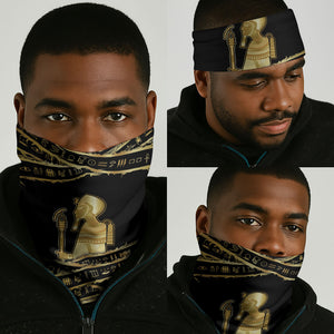 Egyptian God Ptah Neck Gaiter Gold Mummy Wrap Hieroglyphics Patterns