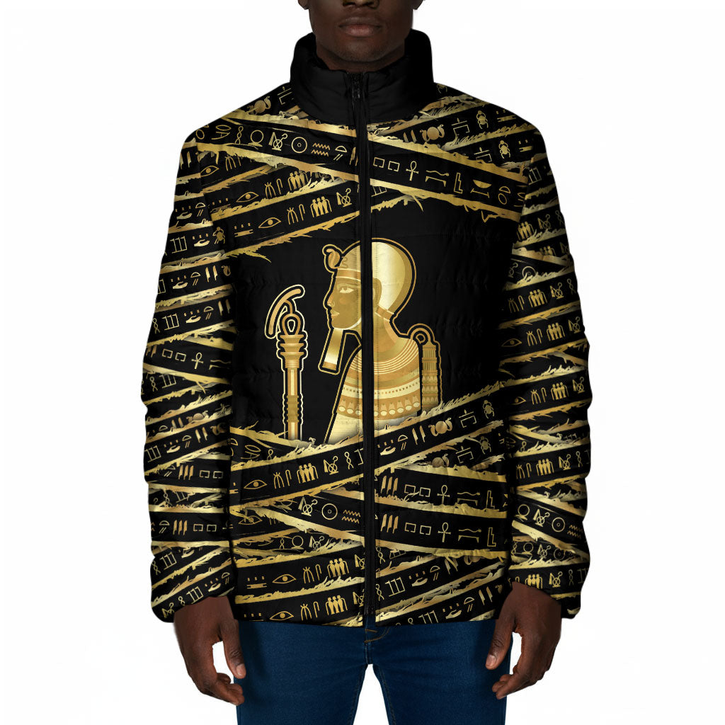 Egyptian God Ptah Padded Jacket Gold Mummy Wrap Hieroglyphics Patterns