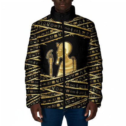 Egyptian God Ptah Padded Jacket Gold Mummy Wrap Hieroglyphics Patterns