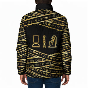 Egyptian God Ptah Padded Jacket Gold Mummy Wrap Hieroglyphics Patterns