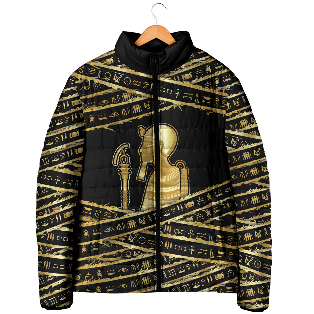 Egyptian God Ptah Padded Jacket Gold Mummy Wrap Hieroglyphics Patterns
