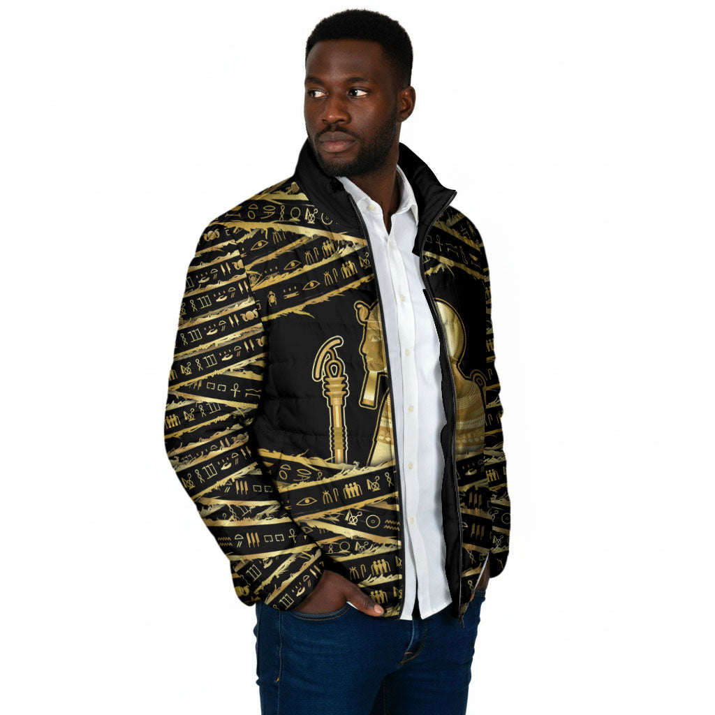 Egyptian God Ptah Padded Jacket Gold Mummy Wrap Hieroglyphics Patterns