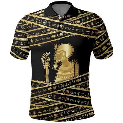 Egyptian God Ptah Polo Shirt Gold Mummy Wrap Hieroglyphics Patterns