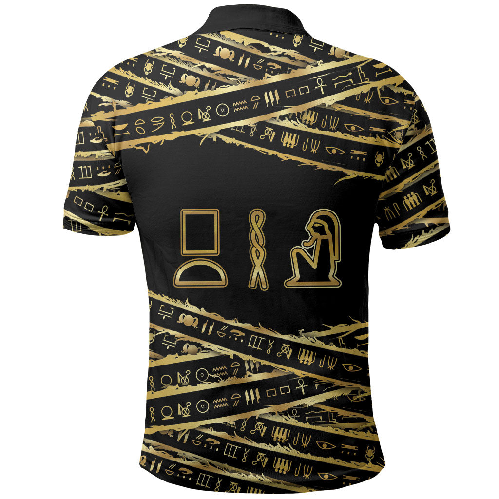 Egyptian God Ptah Polo Shirt Gold Mummy Wrap Hieroglyphics Patterns