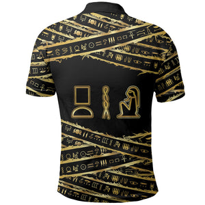 Egyptian God Ptah Polo Shirt Gold Mummy Wrap Hieroglyphics Patterns