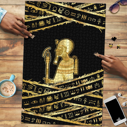 Egyptian God Ptah Puzzle Gold Mummy Wrap Hieroglyphics Patterns