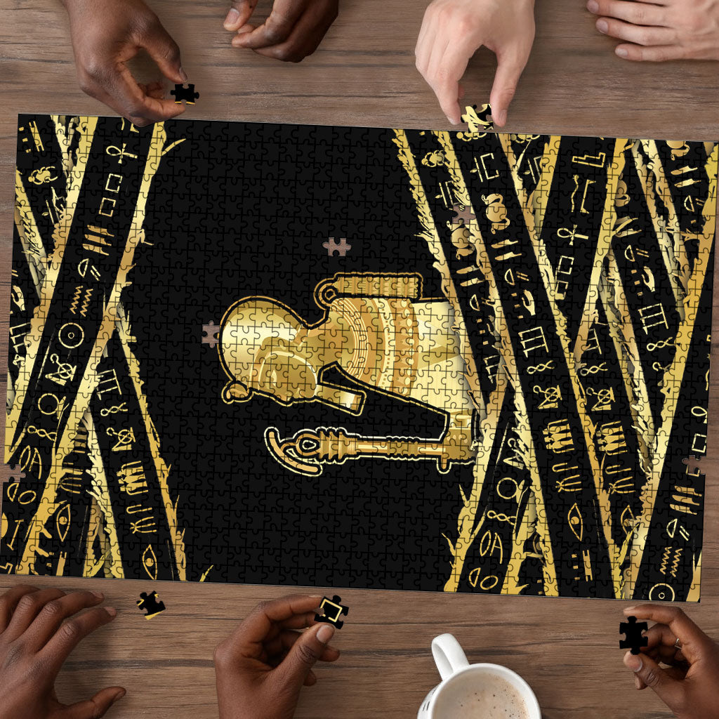 Egyptian God Ptah Puzzle Gold Mummy Wrap Hieroglyphics Patterns