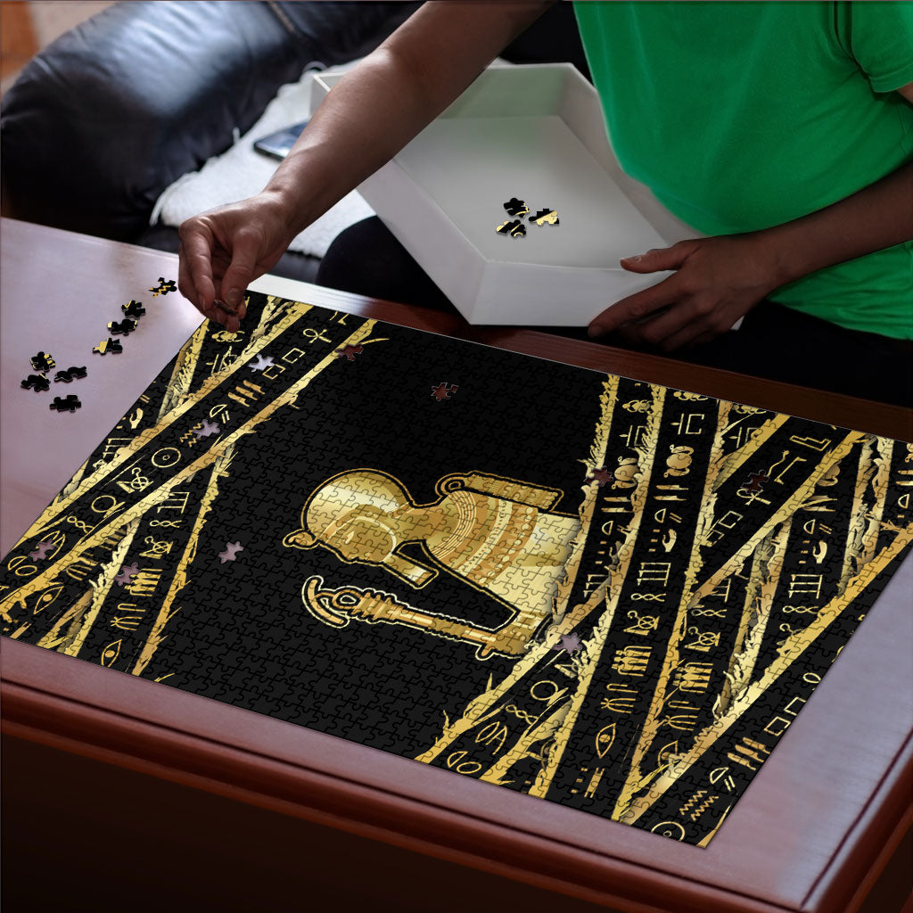 Egyptian God Ptah Puzzle Gold Mummy Wrap Hieroglyphics Patterns