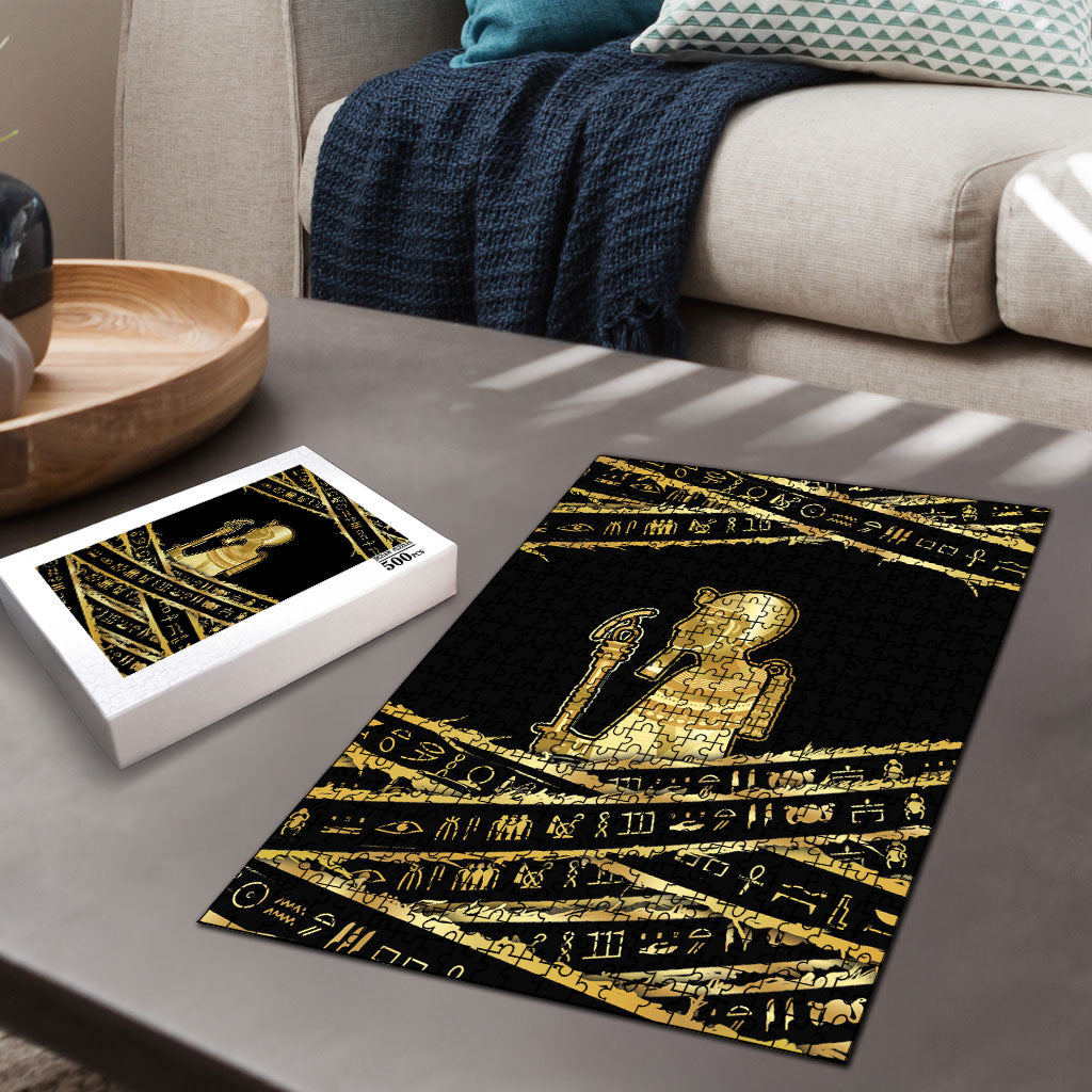 Egyptian God Ptah Puzzle Gold Mummy Wrap Hieroglyphics Patterns