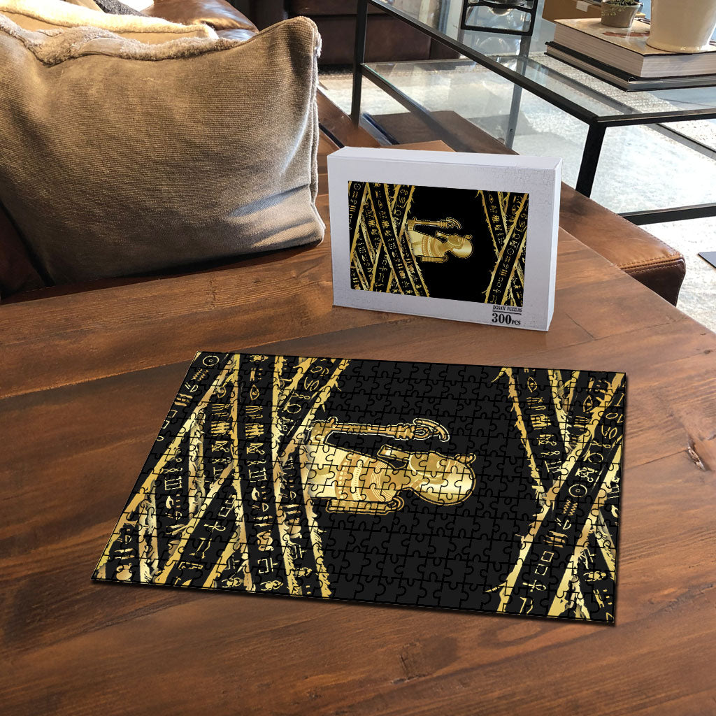 Egyptian God Ptah Puzzle Gold Mummy Wrap Hieroglyphics Patterns