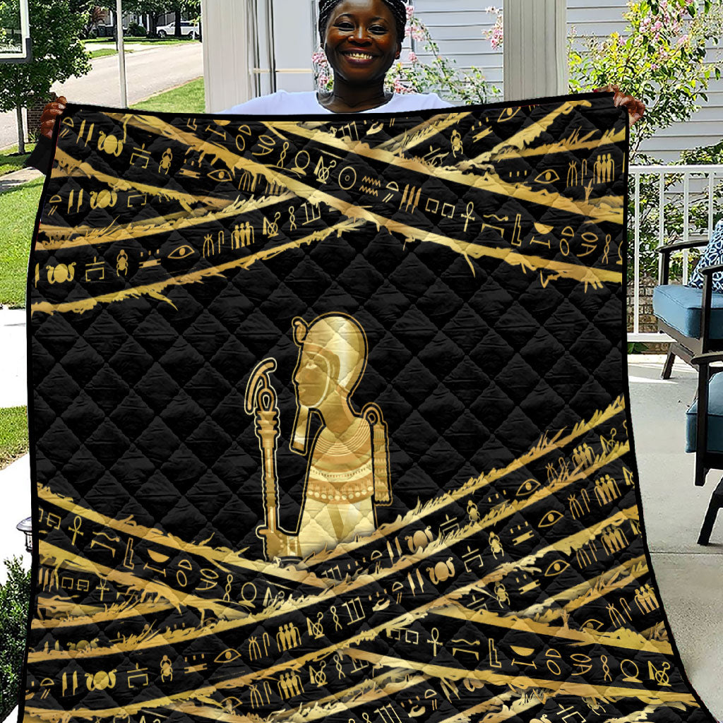Egyptian God Ptah Quilt Gold Mummy Wrap Hieroglyphics Patterns