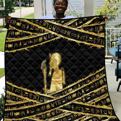 Egyptian God Ptah Quilt Gold Mummy Wrap Hieroglyphics Patterns