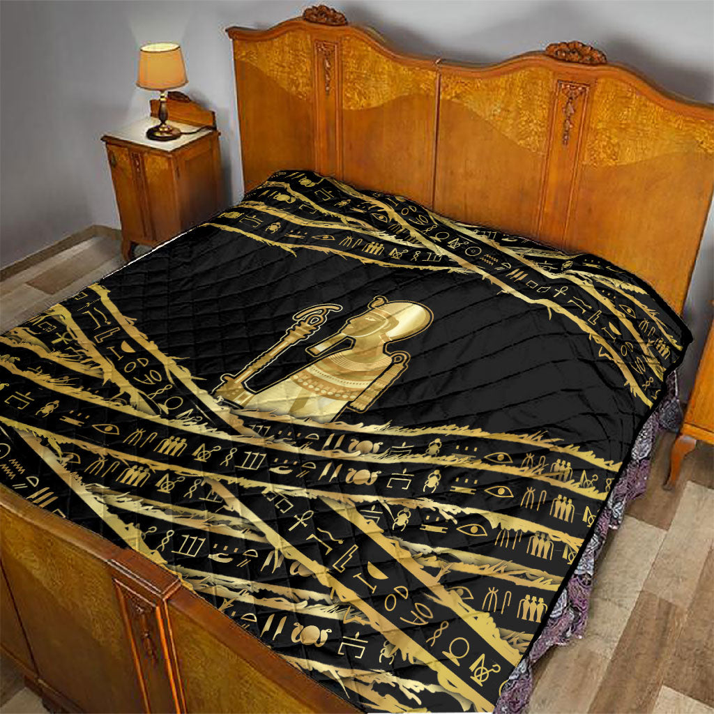 Egyptian God Ptah Quilt Gold Mummy Wrap Hieroglyphics Patterns
