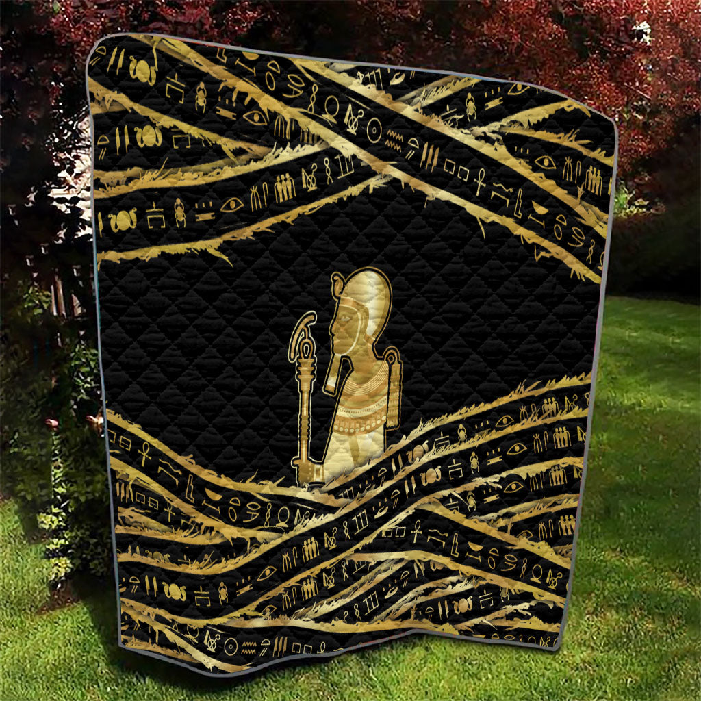 Egyptian God Ptah Quilt Gold Mummy Wrap Hieroglyphics Patterns
