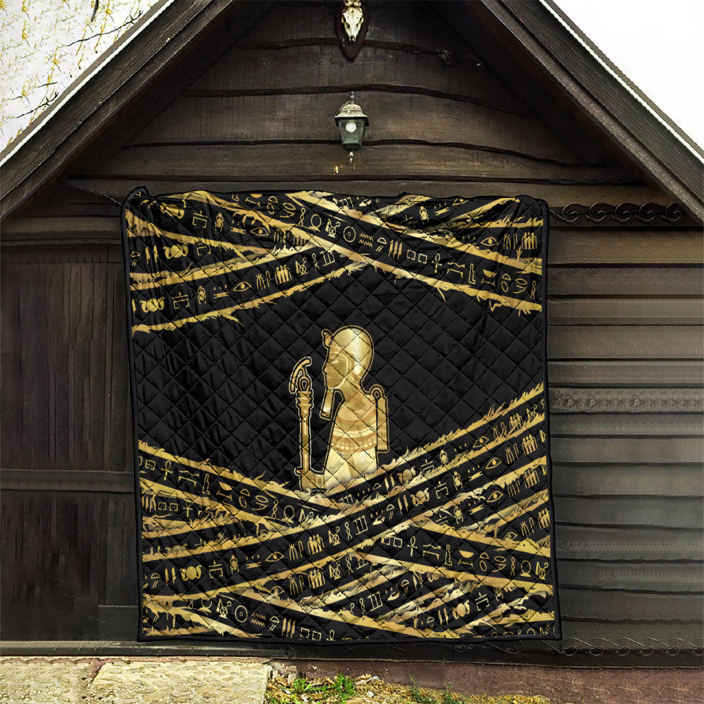 Egyptian God Ptah Quilt Gold Mummy Wrap Hieroglyphics Patterns