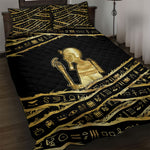 Egyptian God Ptah Quilt Bed Set Gold Mummy Wrap Hieroglyphics Patterns