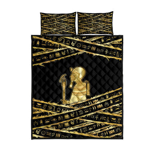 Egyptian God Ptah Quilt Bed Set Gold Mummy Wrap Hieroglyphics Patterns