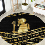 Egyptian God Ptah Round Carpet Gold Mummy Wrap Hieroglyphics Patterns
