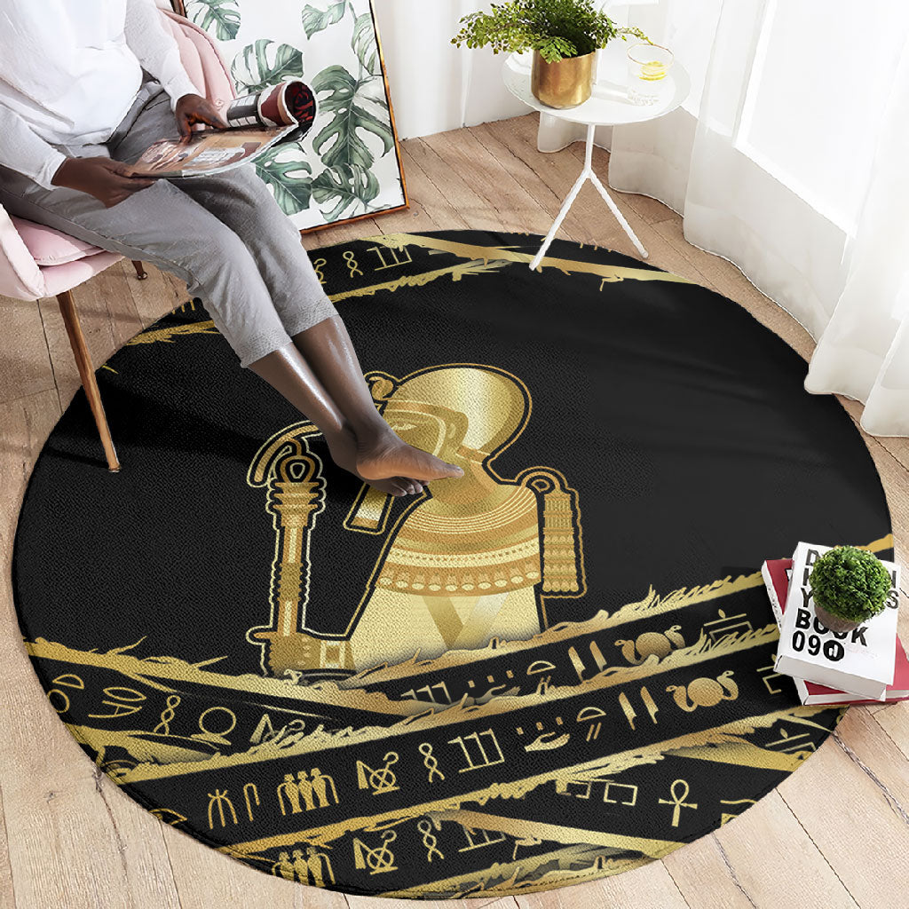 Egyptian God Ptah Round Carpet Gold Mummy Wrap Hieroglyphics Patterns