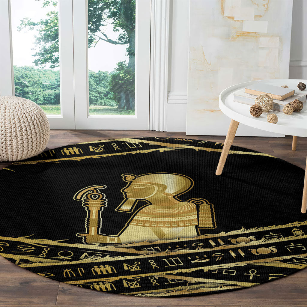 Egyptian God Ptah Round Carpet Gold Mummy Wrap Hieroglyphics Patterns