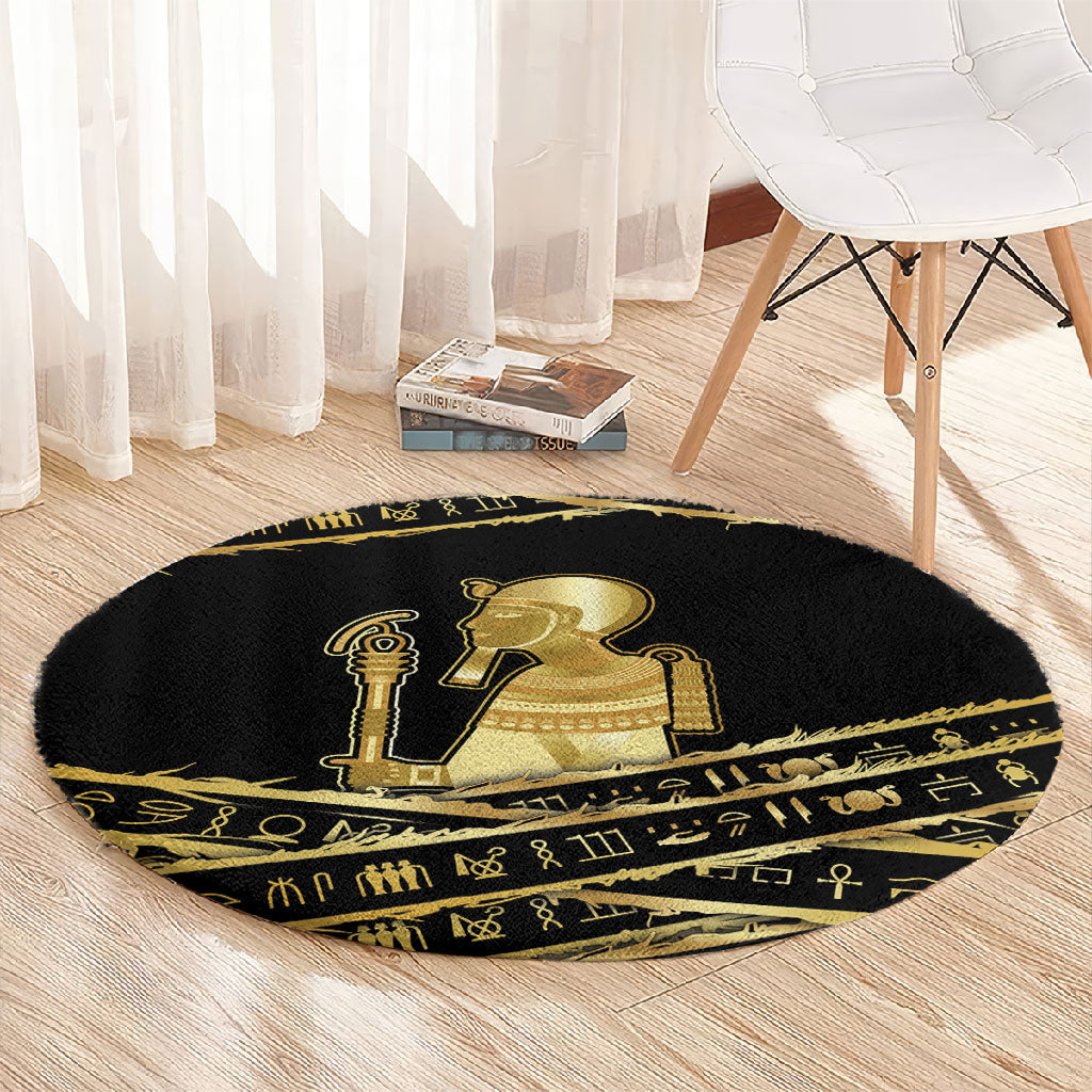 Egyptian God Ptah Round Carpet Gold Mummy Wrap Hieroglyphics Patterns