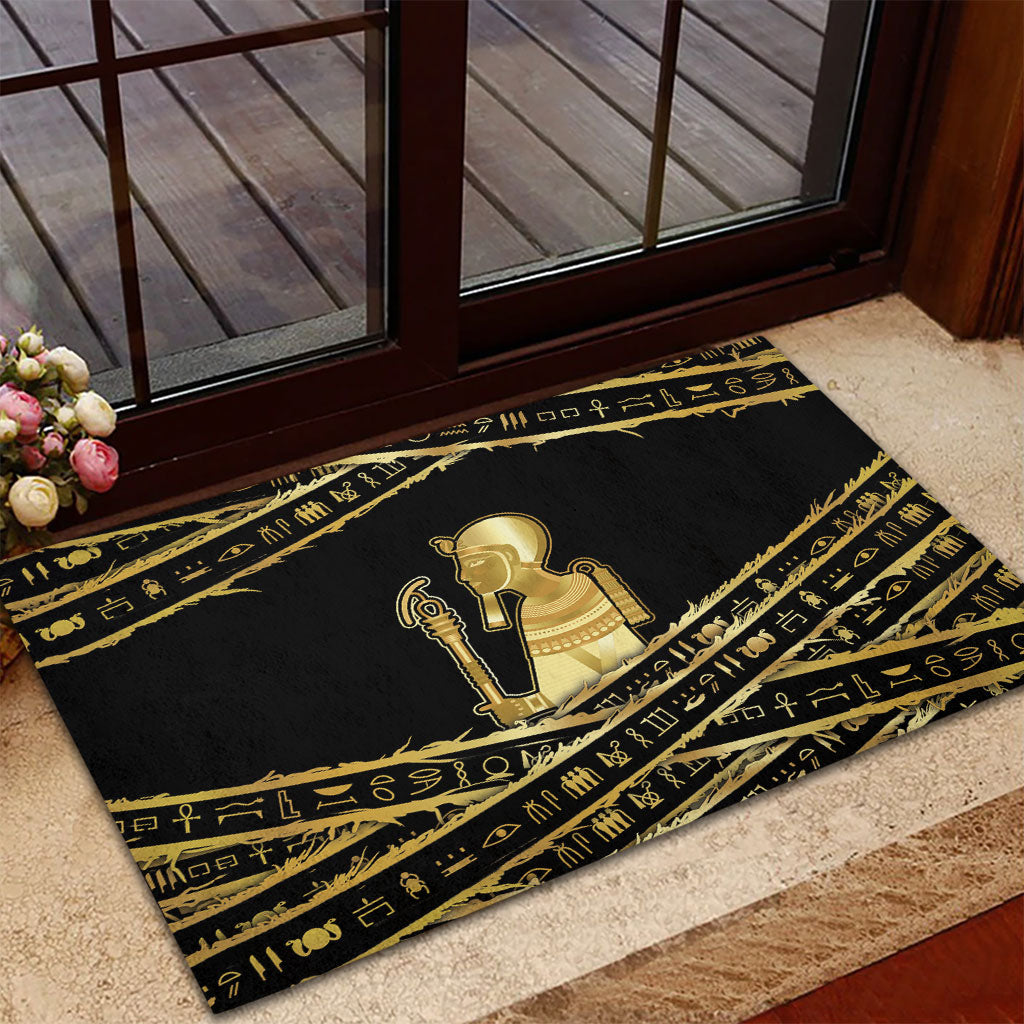 Egyptian God Ptah Rubber Doormat Gold Mummy Wrap Hieroglyphics Patterns