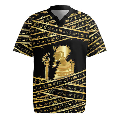 Egyptian God Ptah Rugby Jersey Gold Mummy Wrap Hieroglyphics Patterns