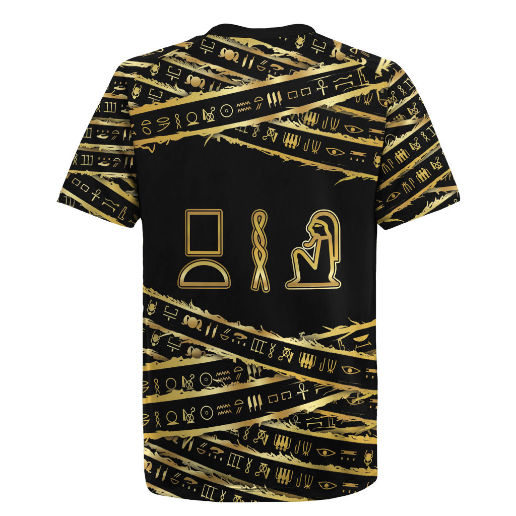 Egyptian God Ptah Rugby Jersey Gold Mummy Wrap Hieroglyphics Patterns