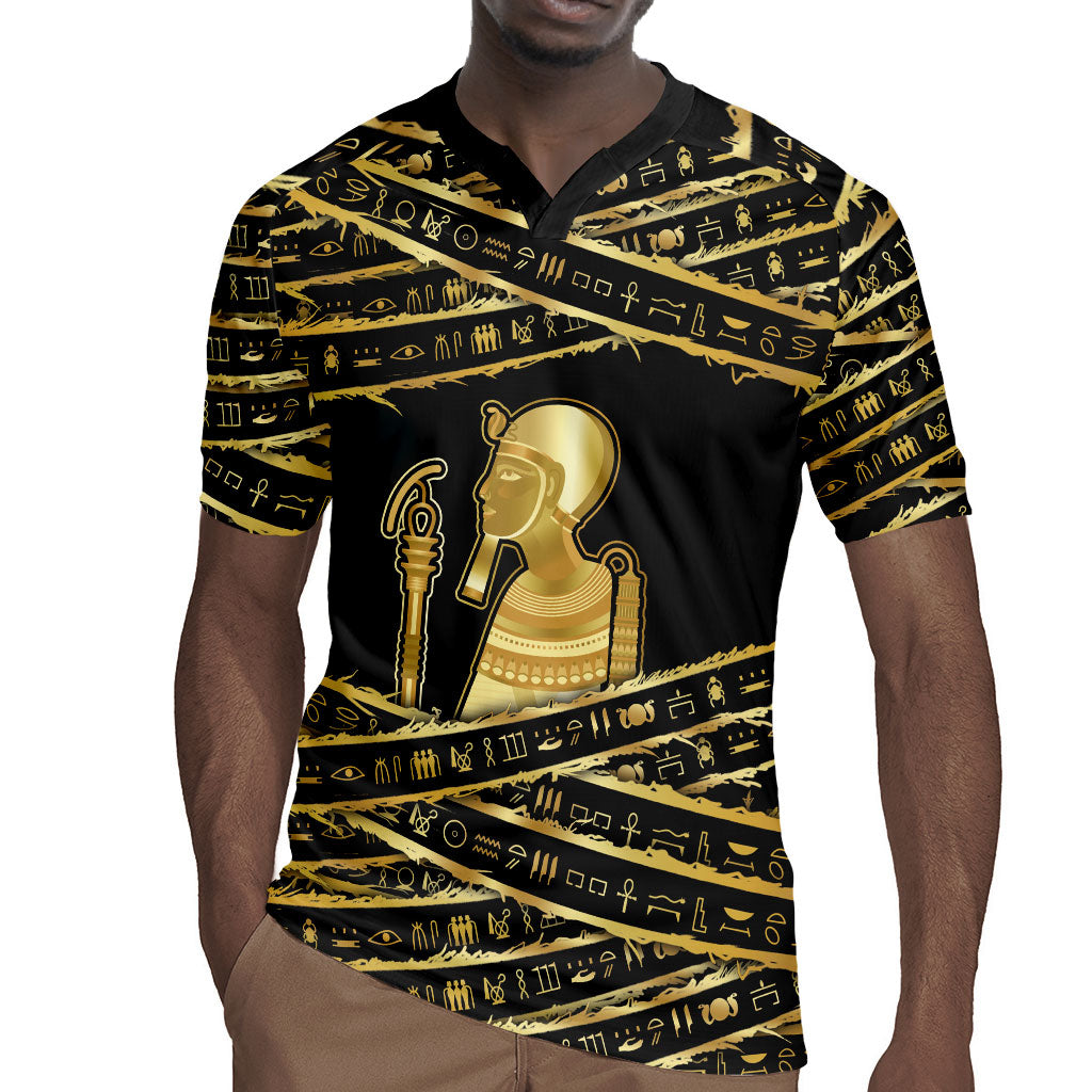 Egyptian God Ptah Rugby Jersey Gold Mummy Wrap Hieroglyphics Patterns