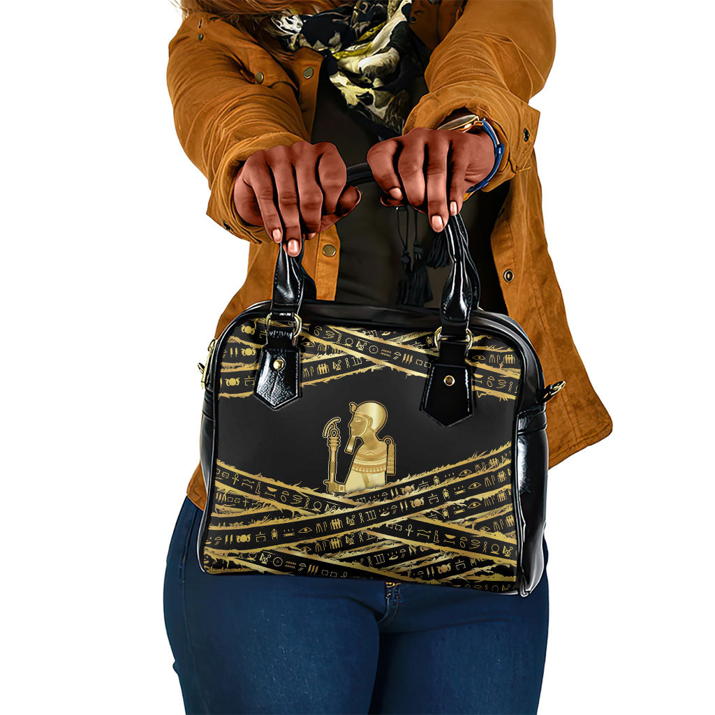 Egyptian God Ptah Shoulder Handbag Gold Mummy Wrap Hieroglyphics Patterns