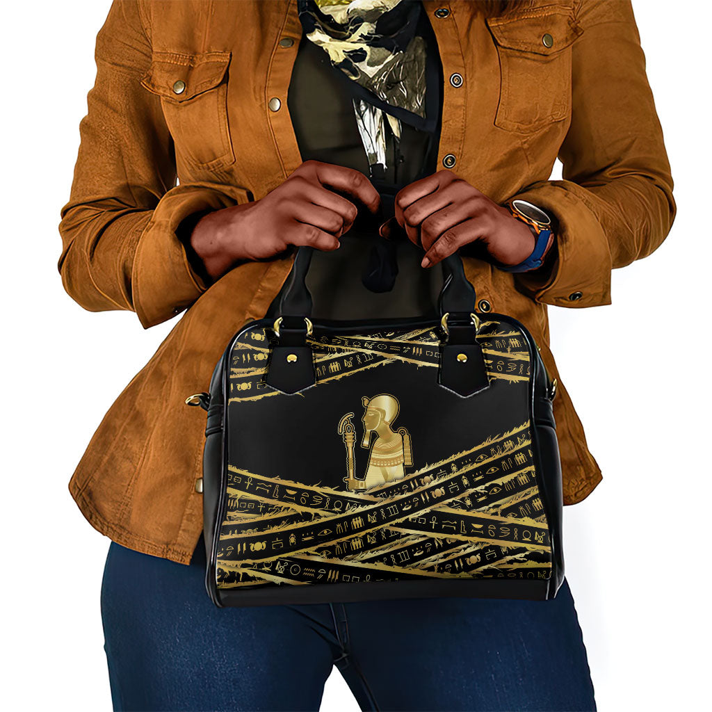 Egyptian God Ptah Shoulder Handbag Gold Mummy Wrap Hieroglyphics Patterns