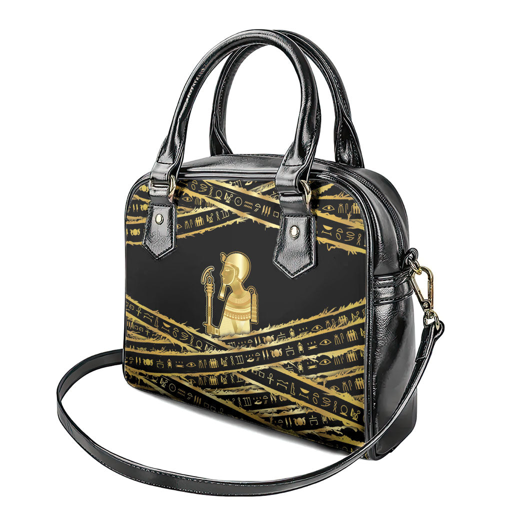 Egyptian God Ptah Shoulder Handbag Gold Mummy Wrap Hieroglyphics Patterns