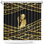 Egyptian God Ptah Shower Curtain Gold Mummy Wrap Hieroglyphics Patterns