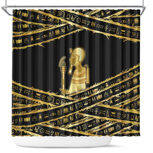 Egyptian God Ptah Shower Curtain Gold Mummy Wrap Hieroglyphics Patterns