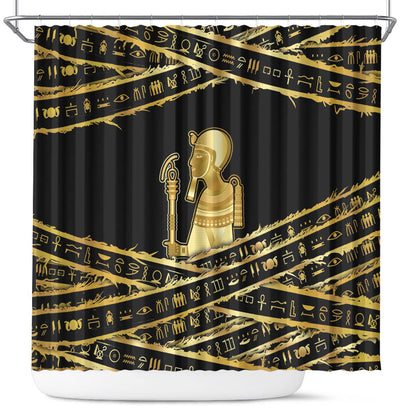 Egyptian God Ptah Shower Curtain Gold Mummy Wrap Hieroglyphics Patterns