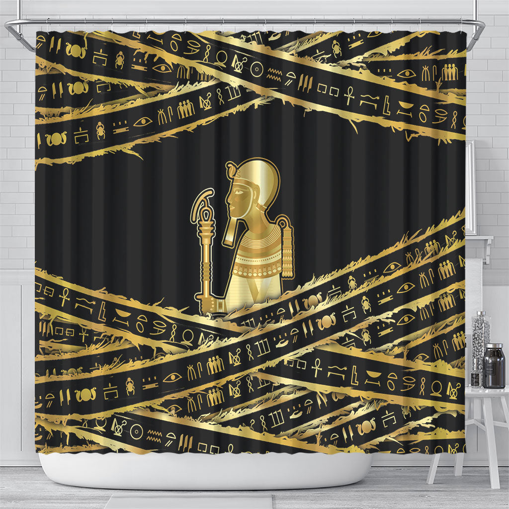 Egyptian God Ptah Shower Curtain Gold Mummy Wrap Hieroglyphics Patterns