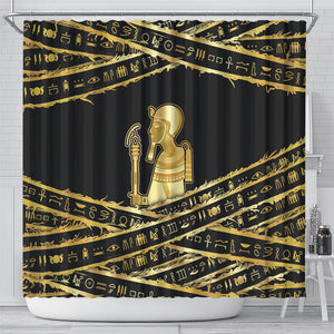 Egyptian God Ptah Shower Curtain Gold Mummy Wrap Hieroglyphics Patterns