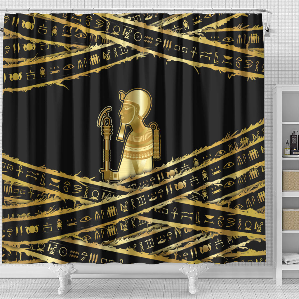 Egyptian God Ptah Shower Curtain Gold Mummy Wrap Hieroglyphics Patterns